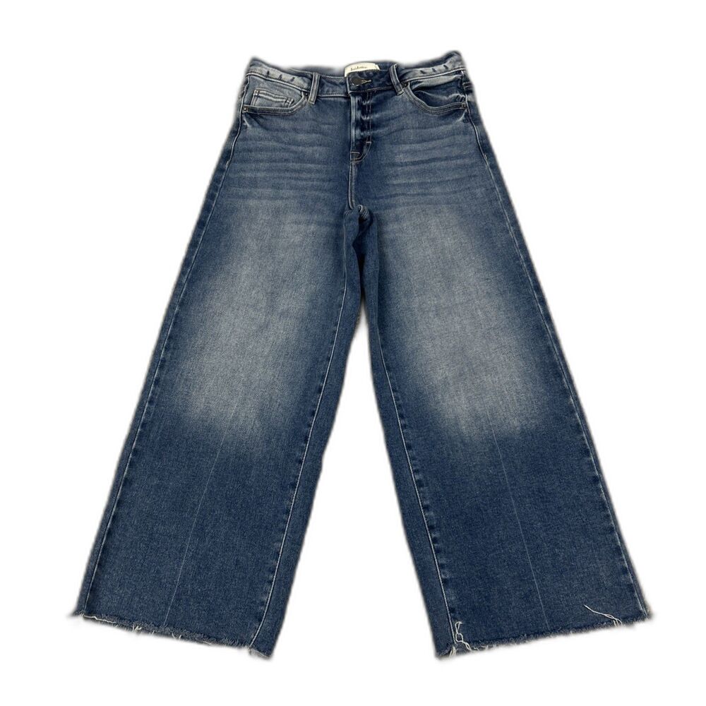 Bohme Jeans Womens 26 High Rise Wide Leg Cropped Blue Denim Medium Wash Stretch